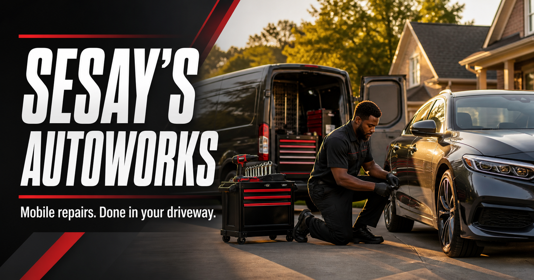 Sesay's Autoworks mobile mechanic servicing a customer's car in their driveway